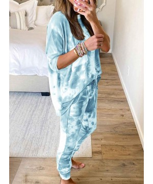 Sets Womens 2 Pieces Tie Dye Pajamas Set Sweatpants Sets Long Sleeve Pullover with Long Pants Sweatsuit Set D1213 sky Blue - ...