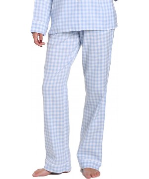 Bottoms Womens Pajama Pants - 100% Cotton Flannel Lounge Pants with Pockets & Drawstring - Gingham Blue-white - CX184HOSTLO