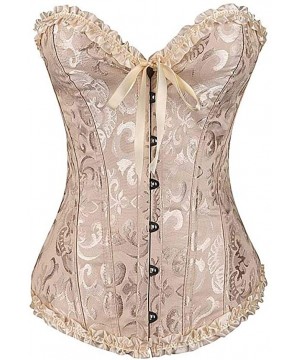 Bustiers & Corsets Lace Up Corset Elastic Boned Sexy Women Overbust Floral Bustier Outfit Waist Trainer - Apricot - C518SWOO2HA