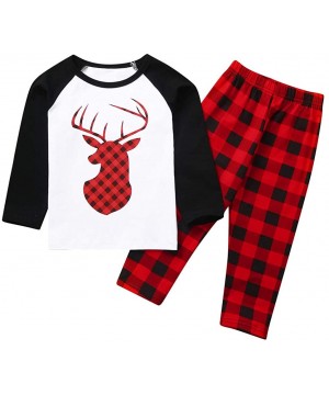 Sleep Sets Red Plaid Matching Family Pajamas Sets Christmas PJ's with Letter Printed Tee and Pants Loungewear Sleepwear - Whi...