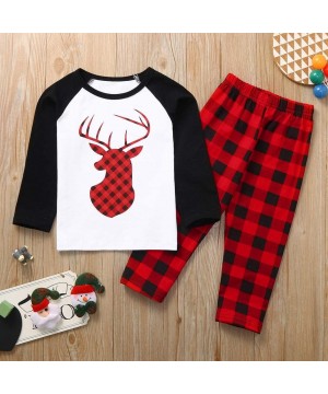 Sleep Sets Red Plaid Matching Family Pajamas Sets Christmas PJ's with Letter Printed Tee and Pants Loungewear Sleepwear - Whi...