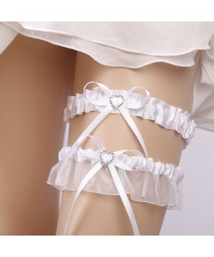 Garters & Garter Belts 2019 Women's Satin Wedding Garter Set for Bride Stretchy Leg Prom Garters - White - CX18G4ZRH2Q