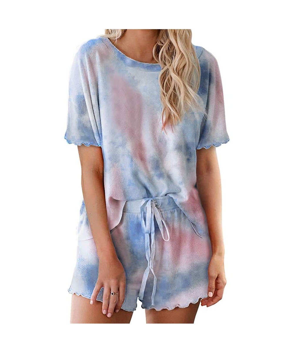 Sets Women's Sleepwear Tie Dye Printed Ruffle Pajamas Set Tank Top Short Drawstring Loungewear Nightwear Sleep Leisure Wear -...