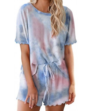 Sets Women's Sleepwear Tie Dye Printed Ruffle Pajamas Set Tank Top Short Drawstring Loungewear Nightwear Sleep Leisure Wear -...