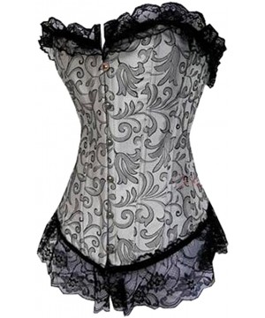 Bustiers & Corsets Womens Vintage Brocade Overbust Lace Corset - Silver - C312BAHV6MN