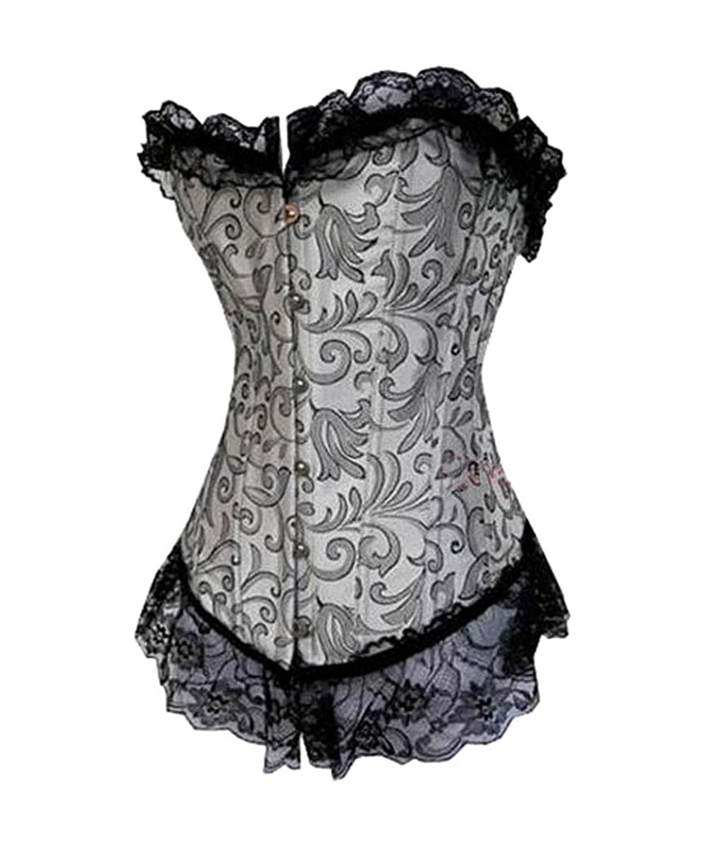 Bustiers & Corsets Womens Vintage Brocade Overbust Lace Corset - Silver - C312BAHV6MN