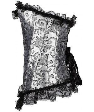 Bustiers & Corsets Womens Vintage Brocade Overbust Lace Corset - Silver - C312BAHV6MN