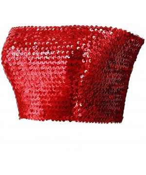 Camisoles & Tanks Women Full Sequin Stretch Tube Crop Top Clubwear Bandeau Vest - Red - C618KCQWHES