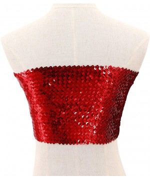 Camisoles & Tanks Women Full Sequin Stretch Tube Crop Top Clubwear Bandeau Vest - Red - C618KCQWHES