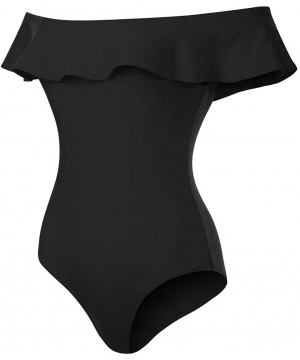 Shapewear Women's Ruffles Off Shoulder Sleeveless Bodysuit Leotards - Black - CD18O43AMTK