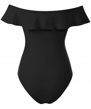 Shapewear Women's Ruffles Off Shoulder Sleeveless Bodysuit Leotards - Black - CD18O43AMTK