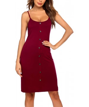 Nightgowns & Sleepshirts Women's Nightgown Sleeveless Sleepwear Dress Button Nighshirts Full Slip Nighdress - Wine Red - CH19...