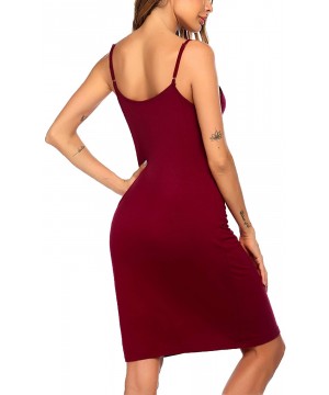 Nightgowns & Sleepshirts Women's Nightgown Sleeveless Sleepwear Dress Button Nighshirts Full Slip Nighdress - Wine Red - CH19...