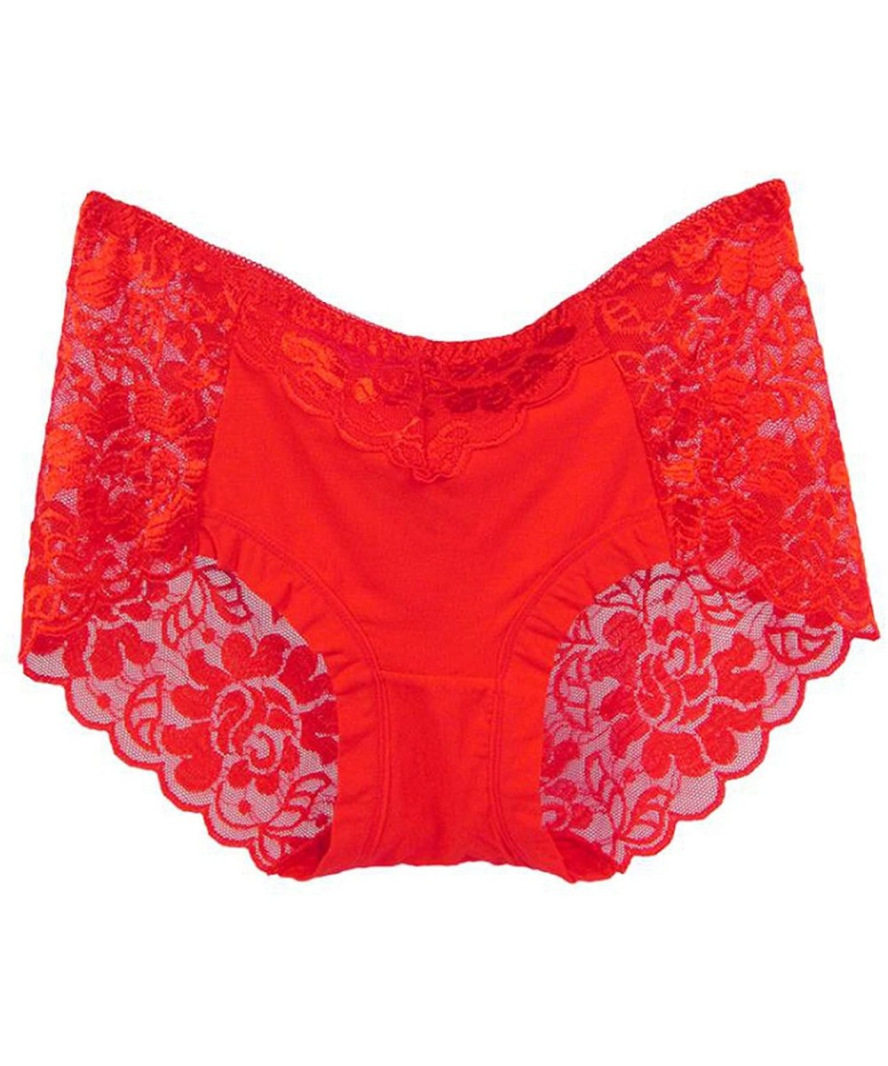 Panties Underwear Women Panties Perspective Sexy Brand Full Transparent Panty Woman Lace Knickers Period Panty - Red - CE18TC...