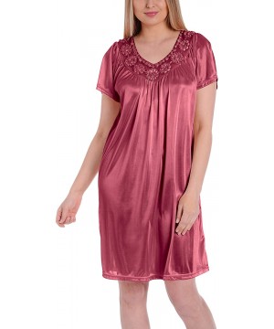 Nightgowns & Sleepshirts Women's Satin Silk Short Sleeve Fine Sequin Nightgown - Fuschia - CP11YUIHTK9