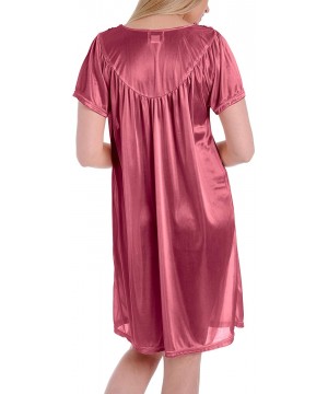 Nightgowns & Sleepshirts Women's Satin Silk Short Sleeve Fine Sequin Nightgown - Fuschia - CP11YUIHTK9