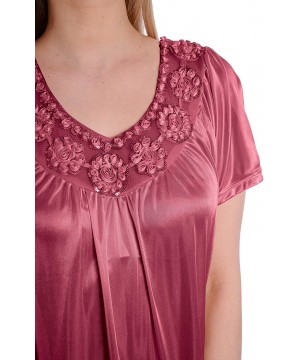 Nightgowns & Sleepshirts Women's Satin Silk Short Sleeve Fine Sequin Nightgown - Fuschia - CP11YUIHTK9