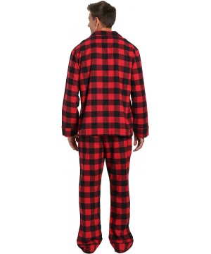 Sleep Sets Mens 100% Cotton Flannel Pajama Set with Pant Pockets & Drawstring - Buffalo Plaid Red-black - CX182DL6H6T