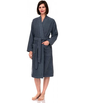 Robes Women's Turkish Cotton Robe- Terry Cloth Kimono Bathrobe - Bering Sea - CK18Q9GWAKA