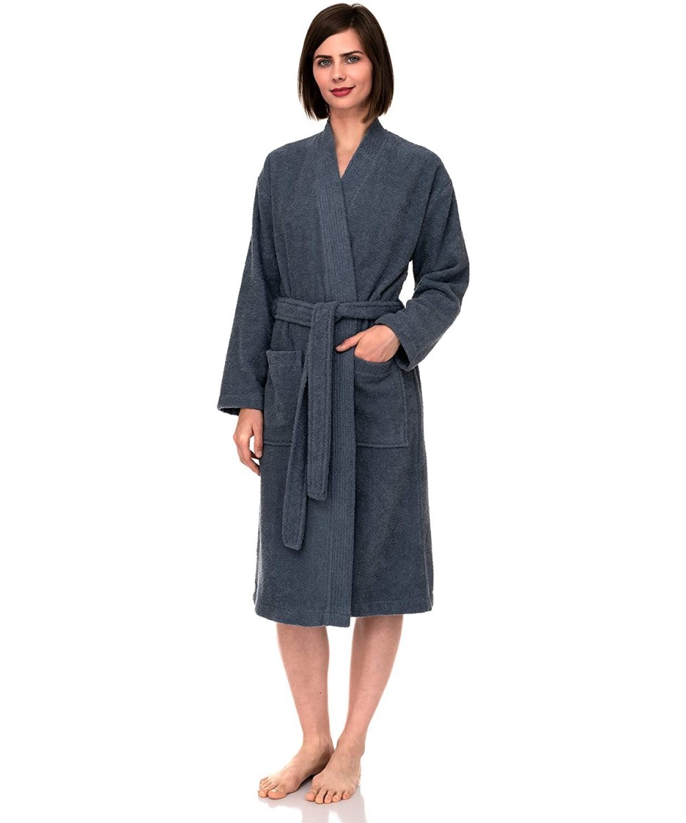 Robes Women's Turkish Cotton Robe- Terry Cloth Kimono Bathrobe - Bering Sea - CK18Q9GWAKA