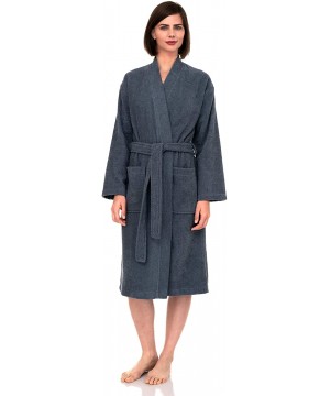 Robes Women's Turkish Cotton Robe- Terry Cloth Kimono Bathrobe - Bering Sea - CK18Q9GWAKA