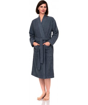 Robes Women's Turkish Cotton Robe- Terry Cloth Kimono Bathrobe - Bering Sea - CK18Q9GWAKA