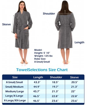 Robes Women's Turkish Cotton Robe- Terry Cloth Kimono Bathrobe - Bering Sea - CK18Q9GWAKA