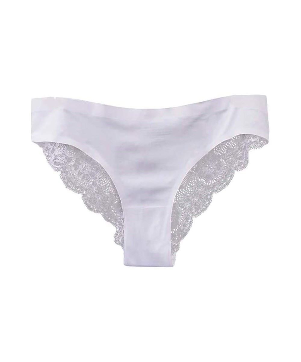 Panties Panties- Solid Color Sexy See-Through Lace Seamless Elastic Low Waist Briefs Underwear for Women White M - White - CW...