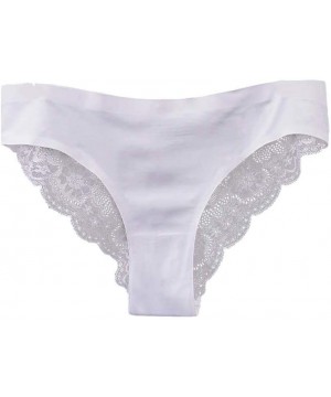 Panties Panties- Solid Color Sexy See-Through Lace Seamless Elastic Low Waist Briefs Underwear for Women White M - White - CW...