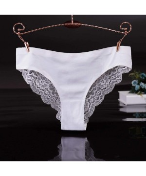 Panties Panties- Solid Color Sexy See-Through Lace Seamless Elastic Low Waist Briefs Underwear for Women White M - White - CW...