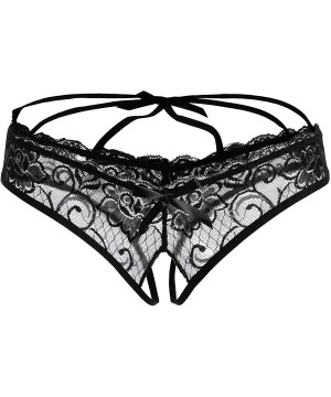 Panties Panties for Women Lace Ruffle Naughty Cheeky Sheer Thong Panty Hipster Underwear Plus Size - Black1 - CE18AR9T6MC