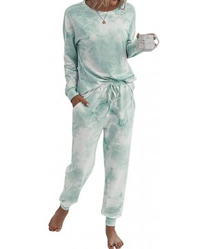 Sets Women Tie-dye Pajamas Two Piece Sets Casual Round Neck Long-Sleeved Top - Green - C319DIGUD80