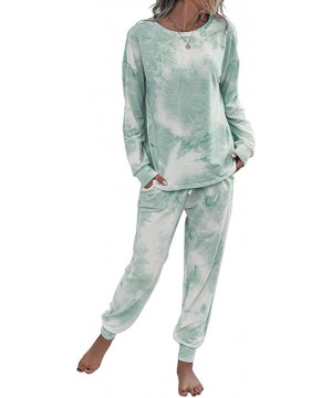 Sets Women Tie-dye Pajamas Two Piece Sets Casual Round Neck Long-Sleeved Top - Green - C319DIGUD80