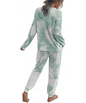 Sets Women Tie-dye Pajamas Two Piece Sets Casual Round Neck Long-Sleeved Top - Green - C319DIGUD80