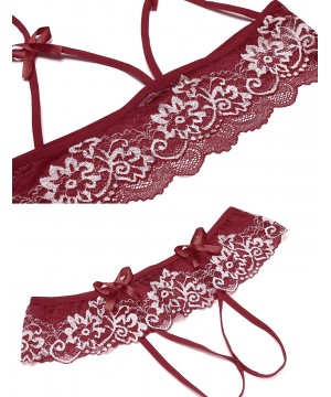 Baby Dolls & Chemises Women's 2 Piece Lingerie Set Lace Bras and Panty Set - Wine Red - CK18RXW8I5U