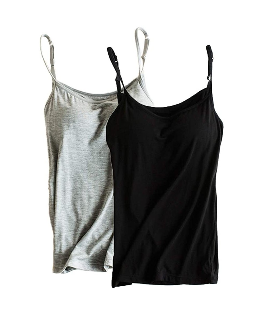 Camisoles & Tanks Womens Modal Built-in Bra Padded Active Strap Camisole Tanks Tops - A Black-gray - CK18W2I8Z0S