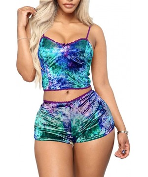 Sets Women Tie-Dye Pyjamas Set Spaghetti Straps Crop Top + Elastic Waist Shorts 2 Piece Casual Velvet Sleepwear Sexy Outfit -...