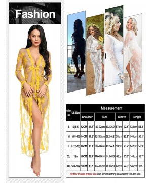 Nightgowns & Sleepshirts Lingerie for Women Sexy Long Lace Dress Sheer Gown See Through Kimono Robe - Yellow - CO1988A2EKK