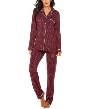 Sets Pajamas Set Long Sleeve Sleepwear Womens Button Down Nightwear Soft Pj Lounge Sets XS XXL Wine Red With Brown Dots - CX1...