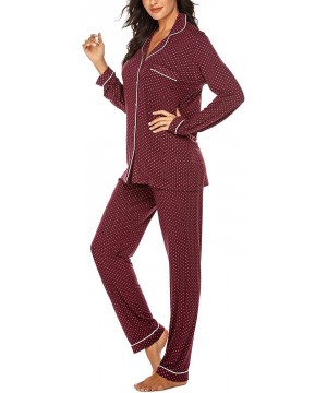 Sets Pajamas Set Long Sleeve Sleepwear Womens Button Down Nightwear Soft Pj Lounge Sets XS XXL Wine Red With Brown Dots - CX1...