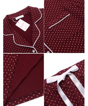 Sets Pajamas Set Long Sleeve Sleepwear Womens Button Down Nightwear Soft Pj Lounge Sets XS XXL Wine Red With Brown Dots - CX1...