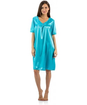 Nightgowns & Sleepshirts Women's Satin Embroidery Lace Short Sleeve Nightgown - Aqua - C812NUPIIKF