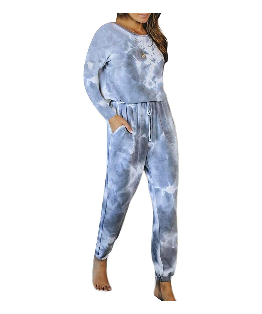 Sets Womens Casual Long/Short Sleeve Tie Dye Print Jogger Pants Homewear Pajama Set Sleepwear - 9 - C419C72T56X