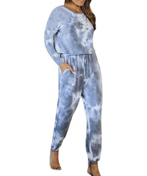 Sets Womens Casual Long/Short Sleeve Tie Dye Print Jogger Pants Homewear Pajama Set Sleepwear - 9 - C419C72T56X