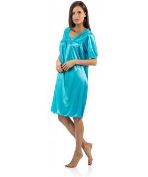 Nightgowns & Sleepshirts Women's Satin Embroidery Lace Short Sleeve Nightgown - Aqua - C812NUPIIKF