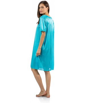 Nightgowns & Sleepshirts Women's Satin Embroidery Lace Short Sleeve Nightgown - Aqua - C812NUPIIKF