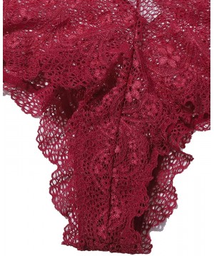 Shapewear Women Sexy Floral Lace Halter Top Scallop Trim Teddy Bodysuit - Burgundy - CK19C6U05AH