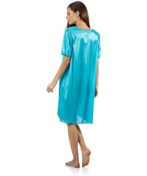 Nightgowns & Sleepshirts Women's Satin Embroidery Lace Short Sleeve Nightgown - Aqua - C812NUPIIKF