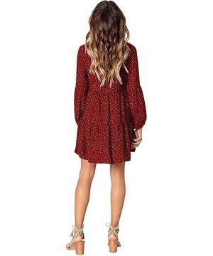 Bras Women's Mini Shirt Dress Solid Mesh Panel Bell Cocktail Party Dress Beach Sundress - Wine Aa - CG1942NREML