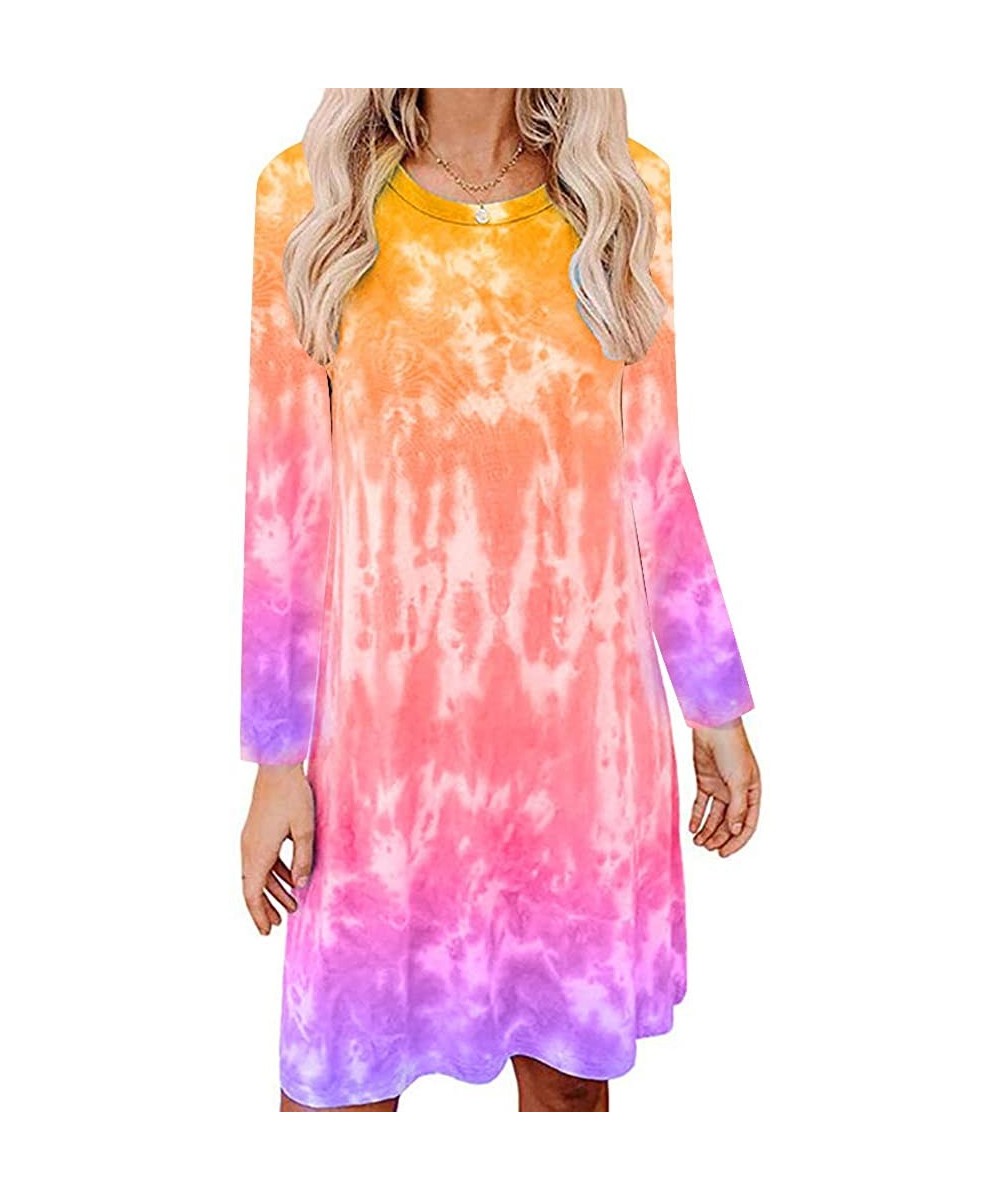 Nightgowns & Sleepshirts Women's Tie Dye Tank Sleeveless Knee Length Pleated Sun Dresses Pajama Sleep Shirt Lounge Dress - D-...